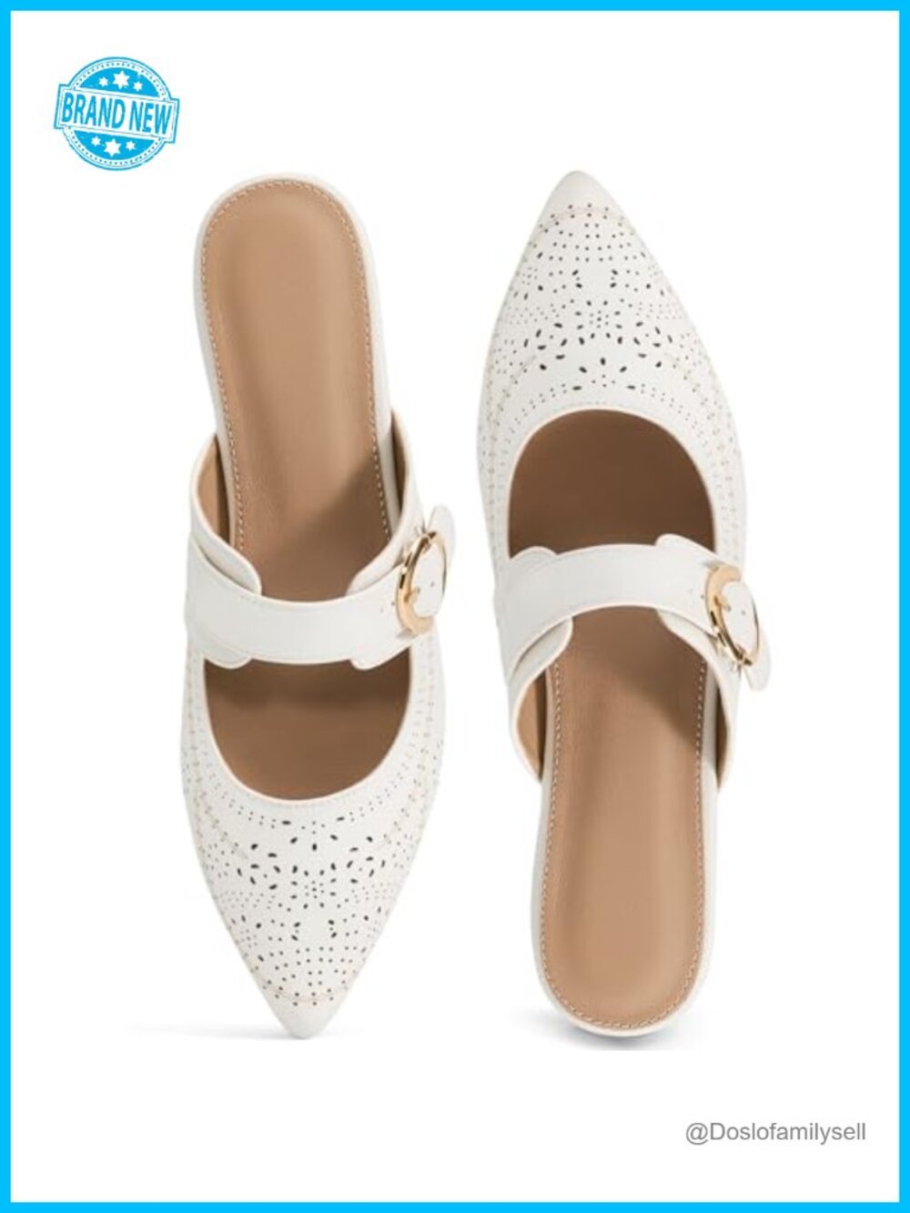 Pointed Toe Mules Adjustable Strap Slip On Flats Comfortable Vegan Leather